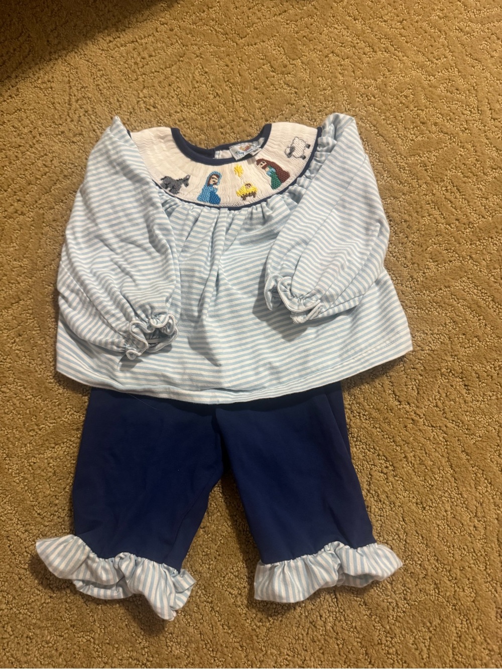 Kids Blue Striped Pajama Set with Navy Pants